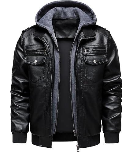 MANSDOUR Men's Faux Leather Jacket Warm Black Motorcycle Jacket